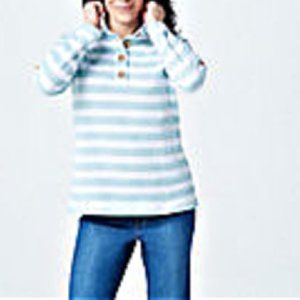 Henley Sweater Long-Sleeve Top Roll Tab Seafoam Green M Medium Denim & Co